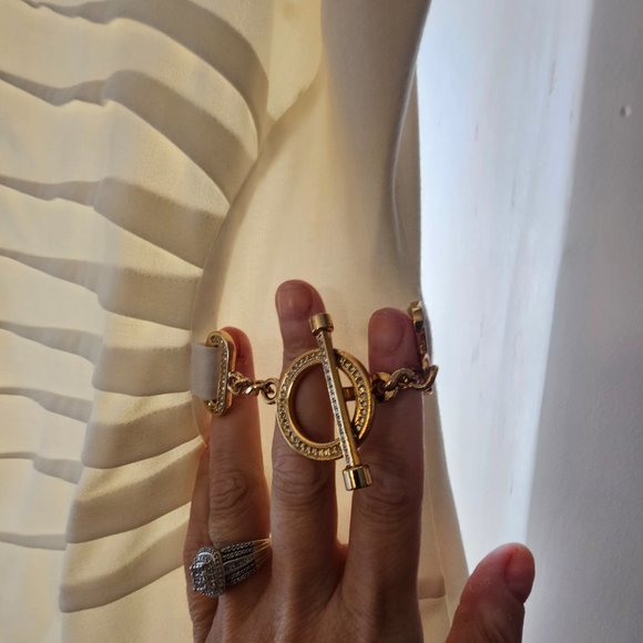 Ivanka Trump Ivory Dress Size 16 Gold Chain Sheath - Picture 2 of 10